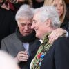 Guy Bedos et Jean-Loup Dabadie aux obsèques de Félicien Marceau, à Neuilly-sur-Seine, le mardi 13 mars 2012.