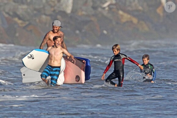 David Beckham et ses trois fils en Aout 2011