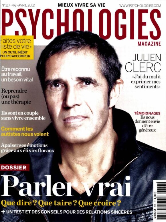 Julien Clerc en couverture de Psychologies Magazine, avril 2012.