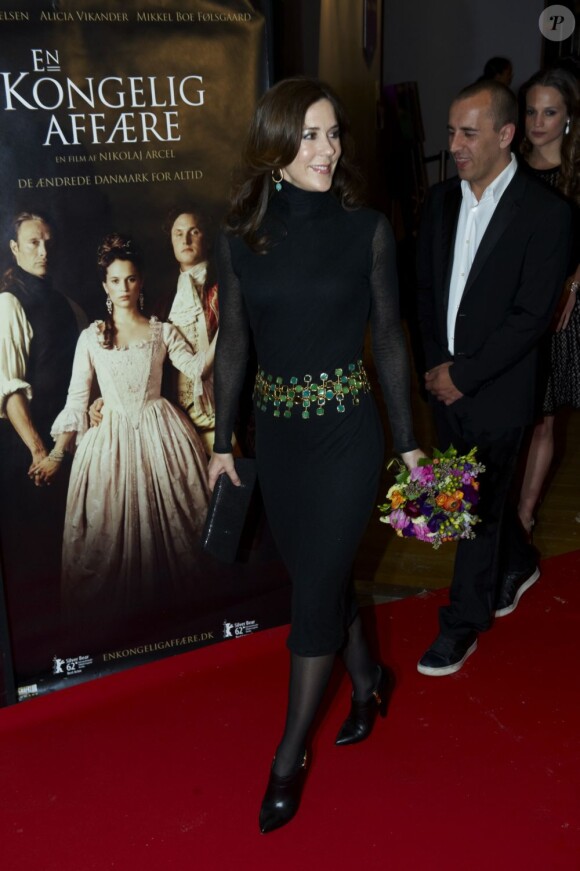 La princesse Mary de Danemark à l'avant-première du film A Royal Affair de Nikolaj Arcel, le 28 mars 2012 à Copenhague.