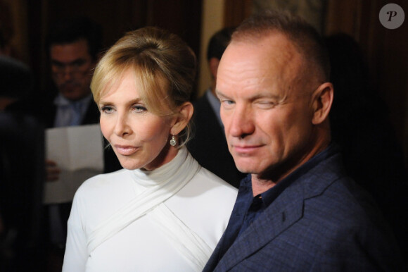 Sting et sa femme Trudie lors du dîner après le concert Revlon 2012 organisé par le Rainforest Fund, le 3 avril 2012 à New York