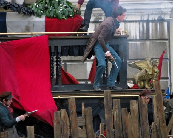Exclusif : Russel Crowe sur le tournage des Misérables à Greenwich le 12 Avril 2012.