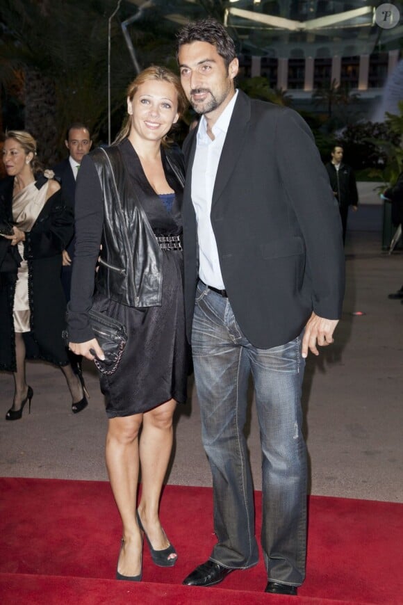 Nenad Zimonjic et sa femme Mina. Soirée de gala lors du Monte-Carlo Rolex Masters 1000, à Monaco, le 20 avril 2012.