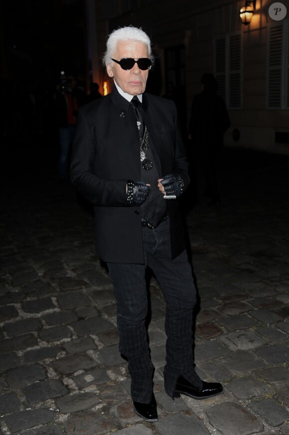 Karl Lagerfeld à Paris lors de la soirée Hogan by Karl Lagerfeld. Le 1er mars 2012.