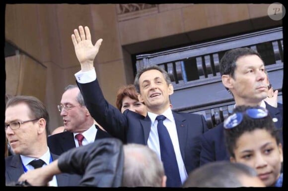 Nicolas Sarkozy le 1er mai 2012 lors du meeting de Nicolas Sarkozy au Trocadéro à Paris
