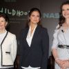 La reine Silvia de Suède, sa fille la princesse Madeleine et Geena Davis réunies pour la conférence ''Investir dans les enfants'' de la World Childhood Foundation, au Nasdaq building de New York, le 9 mai 2012.