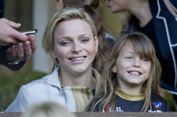 La princesse Charlène lors d'un match de foot de charité donné en faveur de l'association de la princesse Charlène au Stade Louis II de Monaco le 22 mai 2012