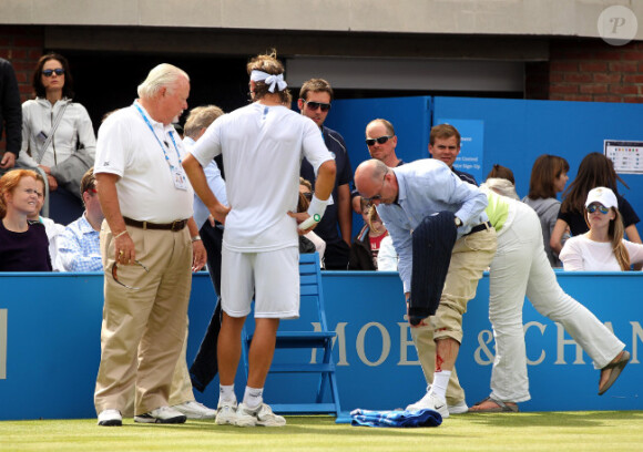 David Nalbandian le 17 juin 2012 lors de la finale du Queen's perdue sur disqualification après avoir blessé un arbitre suite à une réaction d'humeur à Londres