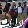 En plein travail, Amber Rose très en beauté sur le tournage de School Dance, de Nick Cannon, à Norwalk, le 18 juin 2012
