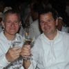 Le chef Christophe Leroy et Francis Huster à la Soirée blanche, aux Moulins de Ramatuelle, le dimanche 8 juillet 2012.