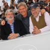 George Lucas, Harrison Ford et Steven Spielberg en mai 2008 à Cannes.