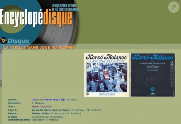 Hervé Tholance, ami de Patrick Hernandez, avait sorti en 1978 un maxi 45 tours chez Warner, La vieille dame joue au flipper. Hervé Tholance est décédé le 9 août 2012 deux jours avant son 60e anniversaire. 