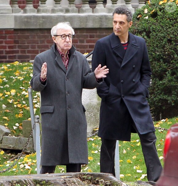 US director Woody Allen with actor John Turturro on the set of Allen's upcoming film 'Fading Gigolo' co-starring Vanessa Paradis, outside a house in Crown Heights, Brooklyn, New York City, NY, USA on October 25, 2012. Photo by Charles Guerin/ABACAPRESS.COM26/10/2012 - New York City