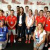Kate Middleton en visite au Team GB au village olympique le 9 août 2012 lors des JO de Londres.