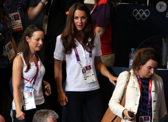 Kate Middleton à l'ExCel Centre le 9 août 2012 lors du sacre olympique de Nicola Adams, première championne olympique de boxe féminine.