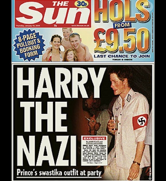 Le prince Harry en nazi à la une de The Sun en 2005.