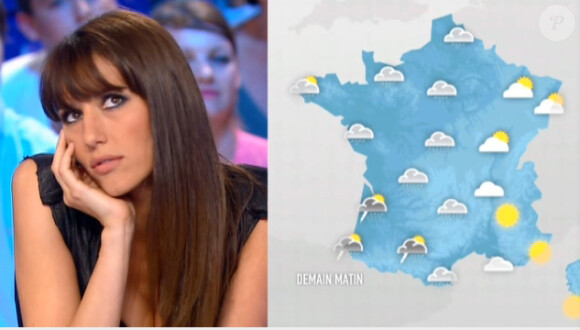 La sublime Doria Tillier présente sa première météo dans Le Grand Journal, neuvième saison, sur Canal + le lundi 27 août 2012