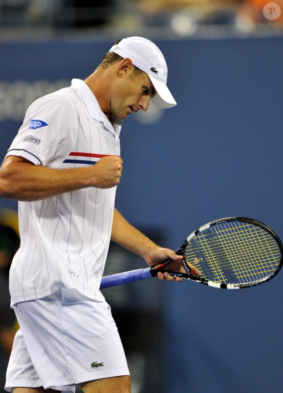 L'Américain Andy Roddick pendant son match face à Bernard Tomic, dont il se débarrassera en trois sets. New York, le 31 août 2012.
