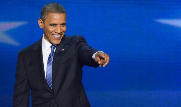 Barack Obama lors de la convention nationale du Parti démocrate au Times Warner Cable Arena de Charlotte le 6 septembre 2012