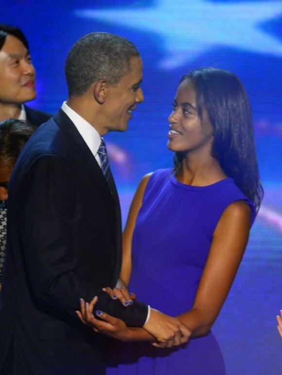 Malia et son père Barack Obama lors de la convention nationale du Parti démocrate au Times Warner Cable Arena de Charlotte le 6 septembre 2012