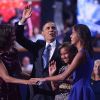 Sasha, Malia, Michelle et Barack Obama lors de la convention nationale du Parti démocrate au Times Warner Cable Arena de Charlotte le 6 septembre 2012