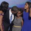 Sasha, Malia, Michelle et Barack Obama unis lors de la convention nationale du Parti démocrate au Times Warner Cable Arena de Charlotte le 6 septembre 2012