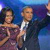 Michelle et Barack Obama à l'issue du discours de ce dernier lors de la convention nationale du Parti démocrate au Times Warner Cable Arena de Charlotte le 6 septembre 2012