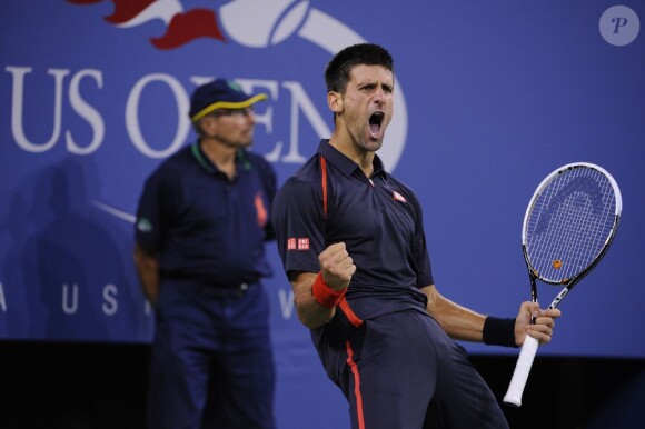 Novak Djokovic après sa victoire sur Juan Martin Del Potro le 6 septembre 2012 à New York en quart de finale de l'US Open