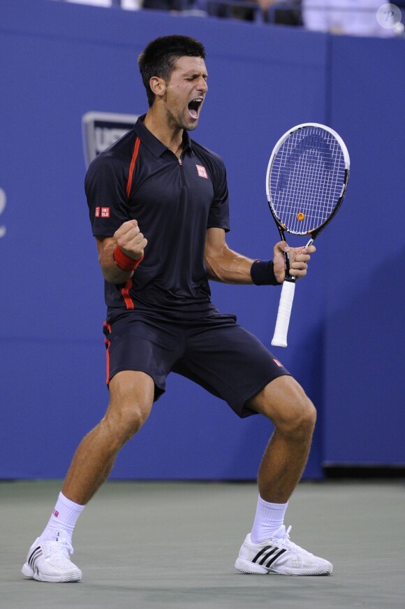 Novak Djokovic après sa victoire sur Juan Martin Del Potro le 6 septembre 2012 à New York en quart de finale de l'US Open