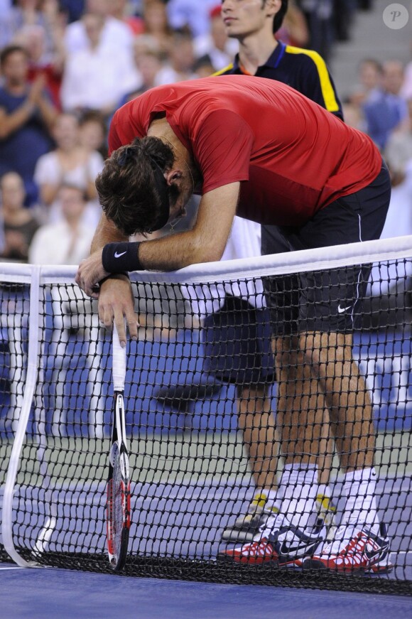 Juan Martin Del Potro après sa défaite face à Novak Djokovic le 6 septembre 2012 à New York en quart de finale de l'US Open