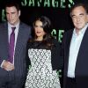 John Travolta, Salma Hayek et Oliver Stone présentent l'excellent Savages à Paris le 14 septembre 2012.