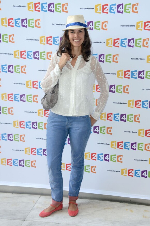 Églantine Eméyé lors de la conférence de presse annuelle du groupe France Télévisions. Paris, le 28 août 2012.