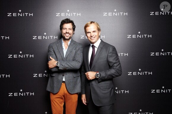 Laurent Lafitte (à gauche) lors de la soirée Pilot de Zénith au Musée des Arts et Métiers à Paris le 17 septembre 2012