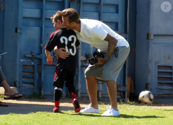 Exclusif - David Beckham et son fils Cruz à Los Angeles, le 23 septembre 2012.
