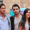 Fabienne Carat avec les acteurs de la nouvelle série télévisée Riviera, au festival "Les Herault de la Télé" au Cap d'Agde, le 28 Septembre 2012.