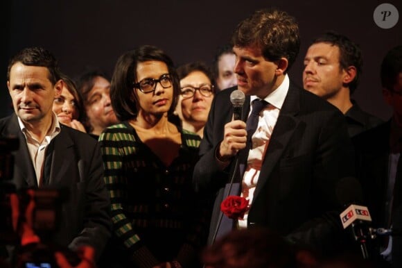 Audrey Pulvar avec son compagnon Arnaud Montebourg à la Bellevilloise au soir des primaires socialistes en octobre 2011
