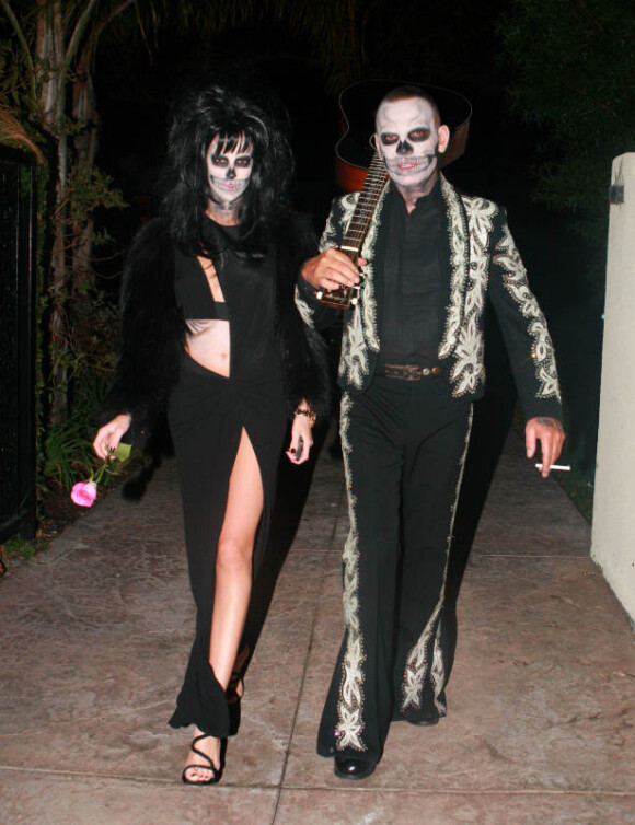 Christian Audigier et Nathalie Sorensen : les amoureux sont terrifiants dans leurs déguisements pour se rendre à la soiree d'Halloween de Rihanna au Manoir Greystone à West Hollywood, le 31 octobre 2012.