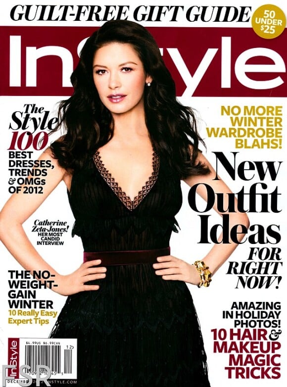 Catherine Zeta-Jones en Une du magazine InStyle pour le mois de décembre 2012.