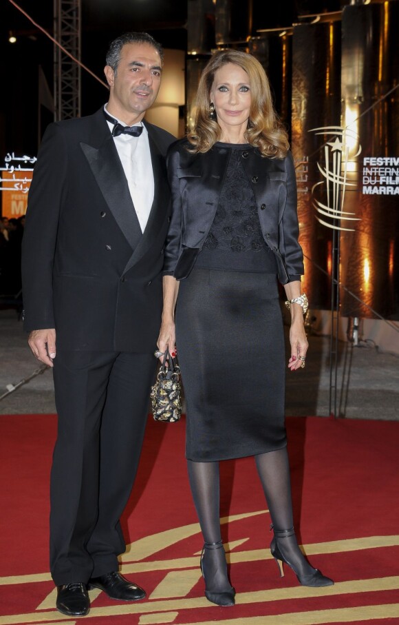 Marisa Berenson et son compagnon Jean-Michel Simonian lors de la cérémonie de clôture du Festival du Film de Marrakech le 8 décembre 2012