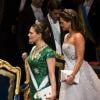 Les princesses Victoria et Madeleine de Suède. La famille royale de Suède s'est réunie le 10 décembre 2012 comme chaque année à la Maison des concerts de Stockholm pour honorer les lauréats des prix Nobel.