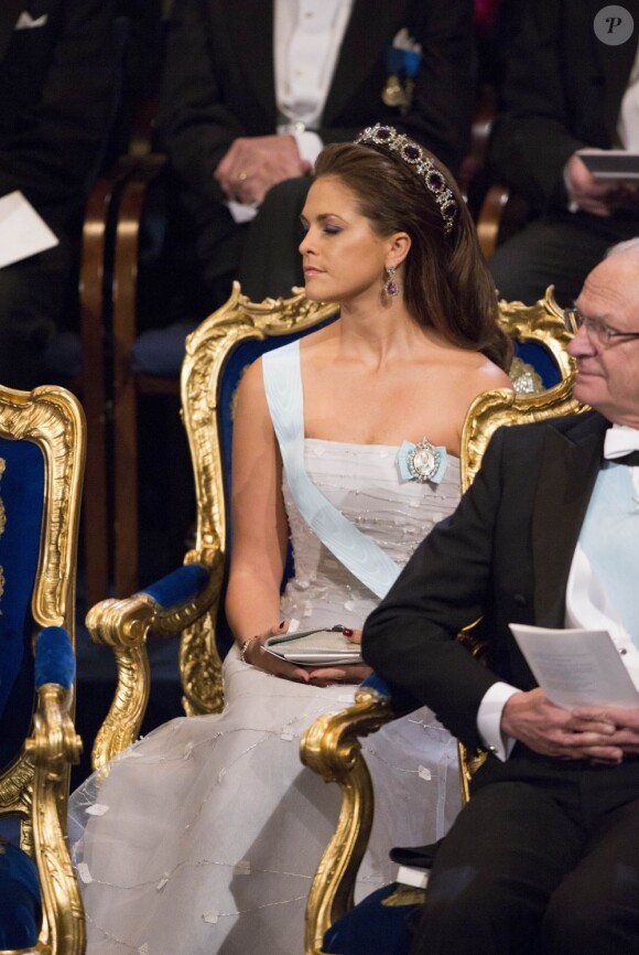 La princesse Madeleine. La famille royale de Suède s'est réunie le 10 décembre 2012 comme chaque année à la Maison des concerts de Stockholm pour honorer les lauréats des prix Nobel.