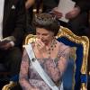 La reine Silvia de Suède a semble-t-il connu un moment d'émotion... La famille royale de Suède s'est réunie le 10 décembre 2012 comme chaque année à la Maison des concerts de Stockholm pour honorer les lauréats des prix Nobel.