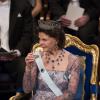 La reine Silvia de Suède a semble-t-il connu un moment d'émotion... La famille royale de Suède s'est réunie le 10 décembre 2012 comme chaque année à la Maison des concerts de Stockholm pour honorer les lauréats des prix Nobel.