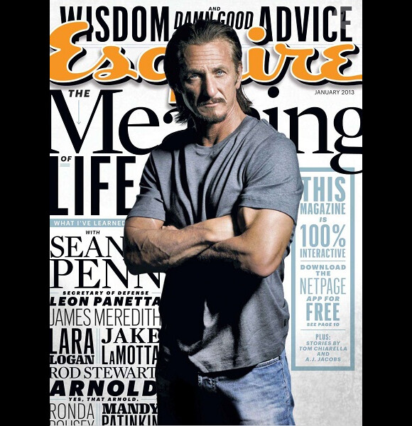 Sean Penn en couverture du magazine Esquire pour le numéro de janvier 2013.
