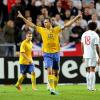Zlatan Ibrahimovic lors de la victoire historique de la Suède sur l'Angleterre pour le premier match à la Friends Arena de Stockholm le 14 novembre 2012, match au cours duquel le Suédois inscrira un retourné de 35 mètres