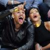 Rihanna et Chris Brown au Staples Center à Los Angeles, assistent à un match des Los Angeles Lakers. Le 25 décembre 2012.