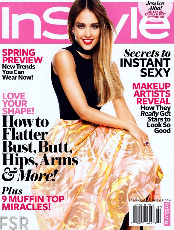 Jessica Alba en couverture du magazine InStyle pour le mois de février 2013. Sortie du numéro : le 11 janvie 2013