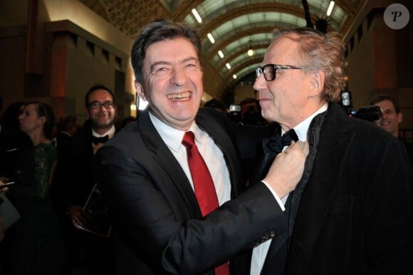 Jean-Luc Melenchon et Fabrice Luchini lors de la soirée GQ des Hommes de l'année 2012 à Paris le 16 janvier 2013