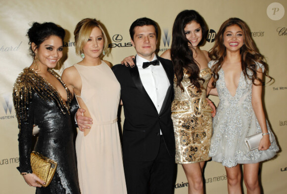Vanessa Hudgens, Ashley Tisdale, Josh Hutcherson, Selena Gomez et Sarah Hyland arrivent à l'after party organisée par The Weinstein Company's après la cérémonie des Golden Globe Awards à The Old Trader Vic's au sein de l'hôtel The Beverly Hilton Hotel, à Los Angeles, le 13 janvier 2013.