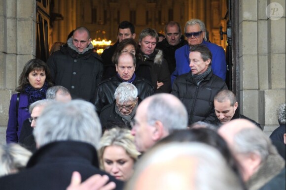 Yvan Zaplatilek et Michou lors des obsèques de Jacki Clerico, ancien directeur historique du Moulin Rouge, en l'église Saint-Pierre à Neuilly-sur-Seine, le 18 janvier 2013.